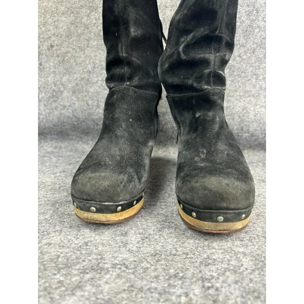 UGG Australia Rosabella Heeled Boots‎ Women's 6 Black Suede Leather Studded Zip